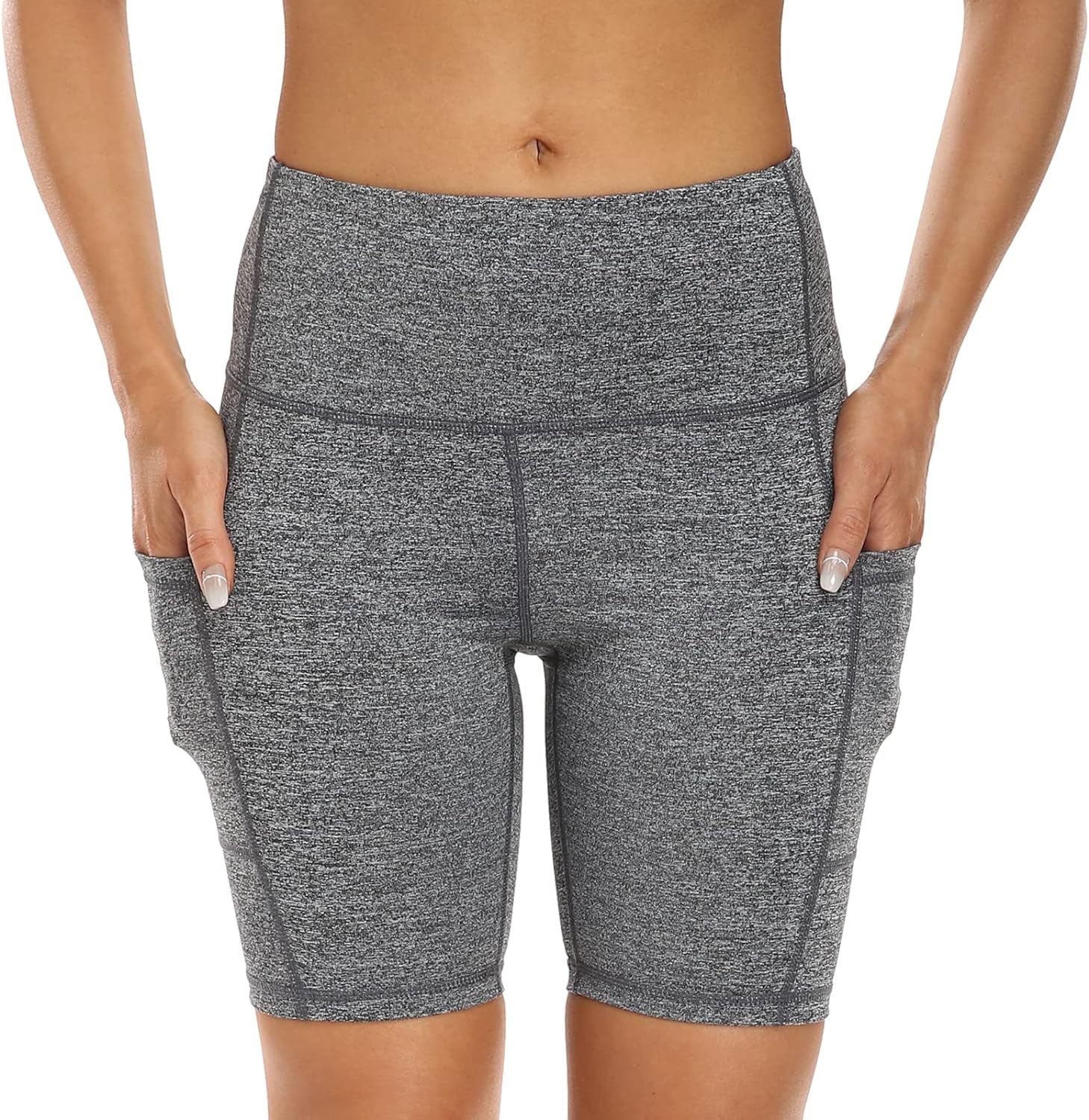 3-Pack High Waist Athletic Shorts with Out-Pocket Design - 8"/5" Tummy Control Non-See-Through Yoga and Running Shorts